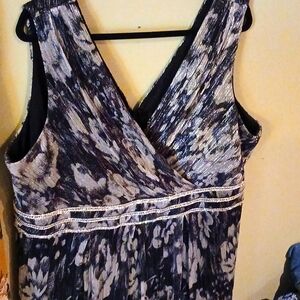 Embellished Black Silver Metallic-Print Gown, Plus 24W Surplice Neck